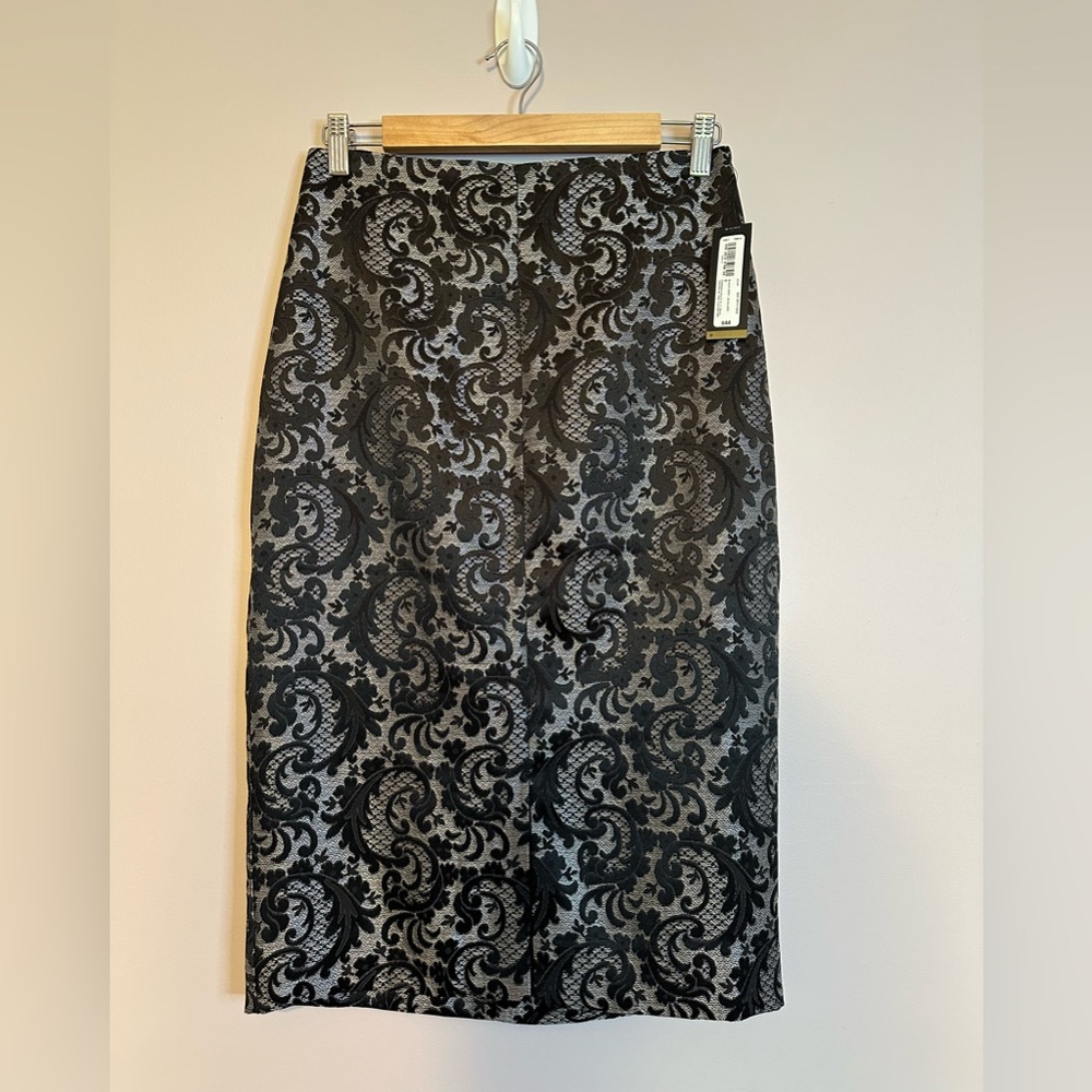 NWT Worthington Black Gray Jacquard Pencil Skirt Size 6